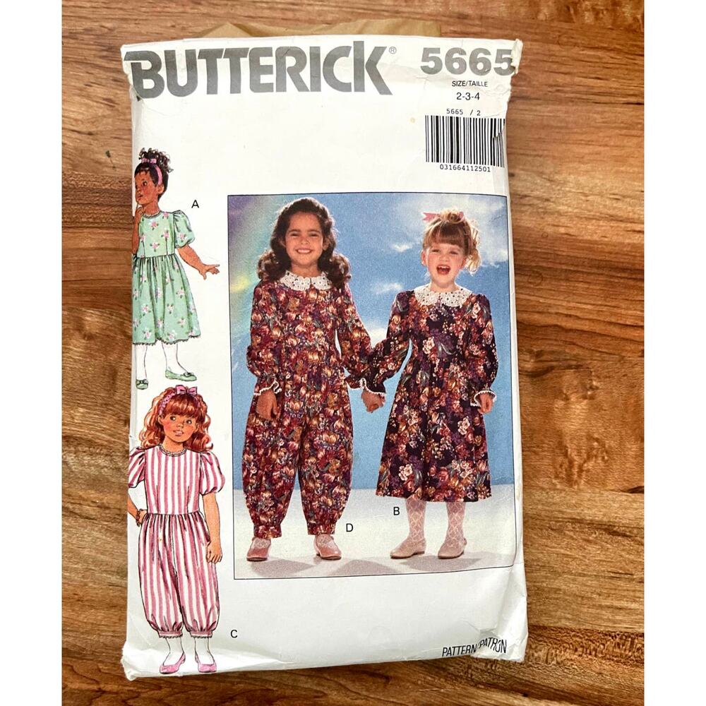 Vintage 1990s Butterick 5665 Sewing Pattern Size 2-3 Dress or Jumpsuit COMPLETE